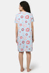Rosaline Sugar Rush Knit Cotton Knee Length Nightdress - Harbor Blue — thumbnail 3